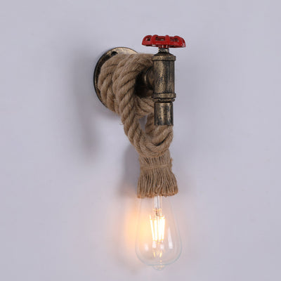 Contemporary Industrial Hemp Rope Iron Faucet 1-Light Wall Sconce Lamp For Dining Room And Hallway