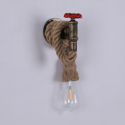 Contemporary Industrial Hemp Rope Iron Faucet 1-Light Wall Sconce Lamp For Dining Room And Hallway