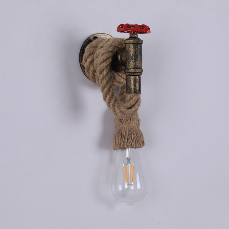 Contemporary Industrial Hemp Rope Iron Faucet 1-Light Wall Sconce Lamp For Dining Room And Hallway