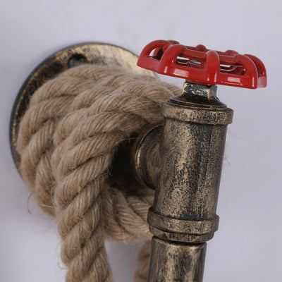 Contemporary Industrial Hemp Rope Iron Faucet 1-Light Wall Sconce Lamp For Dining Room And Hallway
