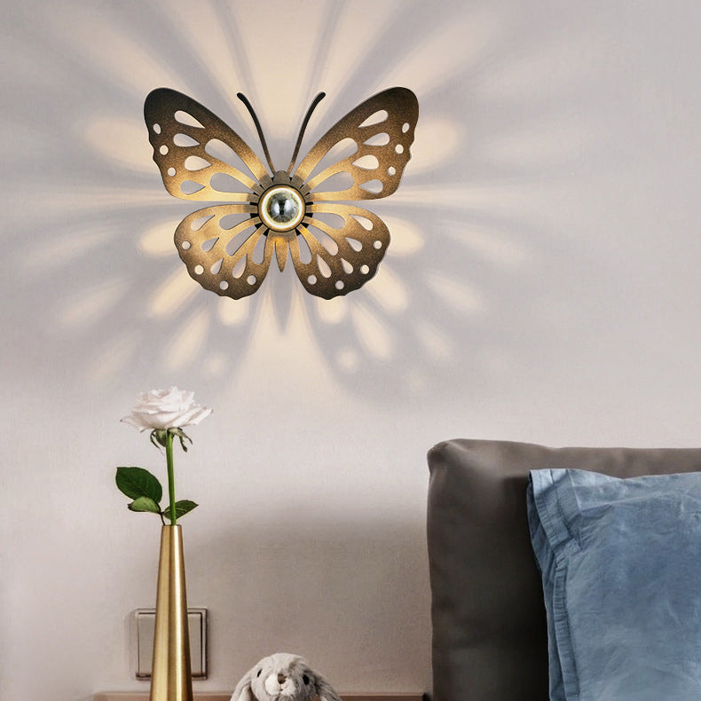 Contemporary Creative Iron Deer Butterfly Snowflake 1-Light Wall Sconce Lamp For Bedroom Bedside And Living Room