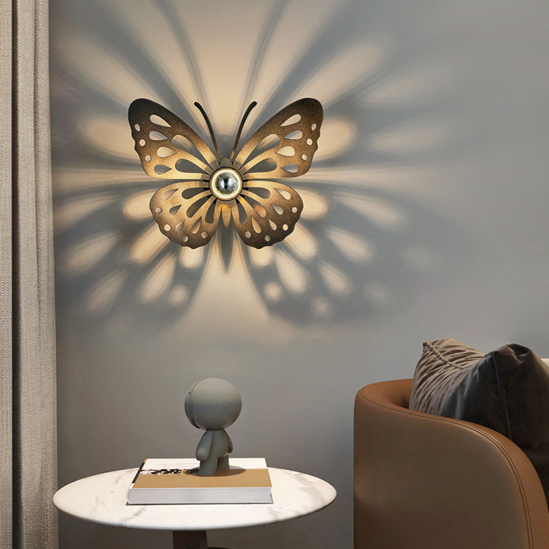 Contemporary Creative Iron Deer Butterfly Snowflake 1-Light Wall Sconce Lamp For Bedroom Bedside And Living Room