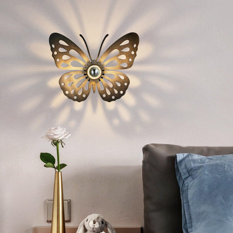 Contemporary Creative Iron Deer Butterfly Snowflake 1-Light Wall Sconce Lamp For Bedroom Bedside And Living Room