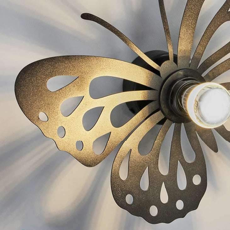 Contemporary Creative Iron Deer Butterfly Snowflake 1-Light Wall Sconce Lamp For Bedroom Bedside And Living Room