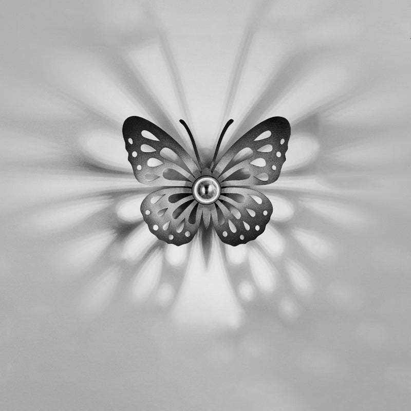 Contemporary Creative Iron Deer Butterfly Snowflake 1-Light Wall Sconce Lamp For Bedroom Bedside And Living Room