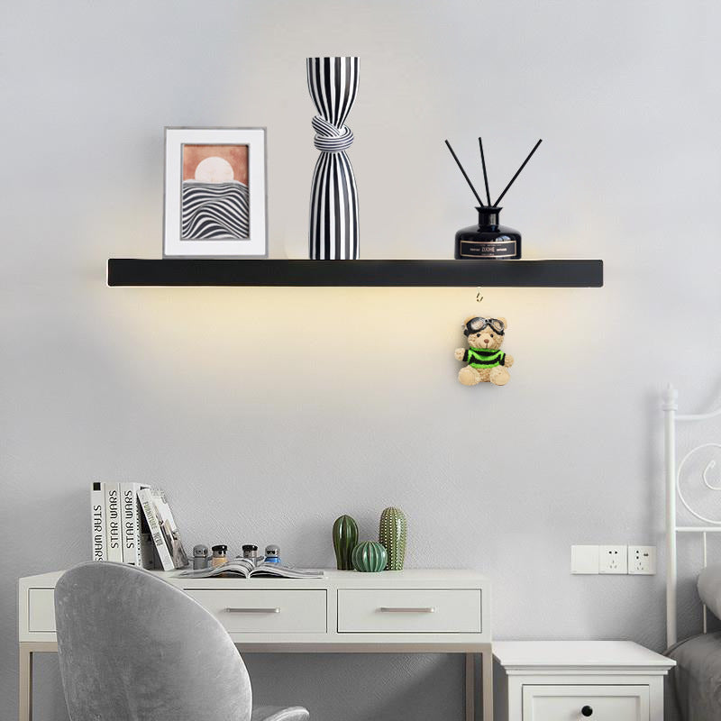 Modern Minimalist Iron Acrylic Linear Shelf LED Wall Sconce Lamp For Living Room & Bedroom