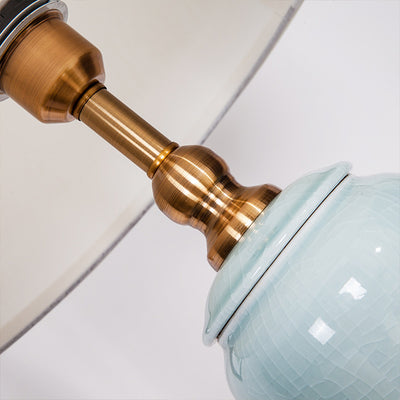 Traditional Chinese Ceramic Copper Fabric Column 1-Light Standing Floor Lamp For Living Room And Bedroom