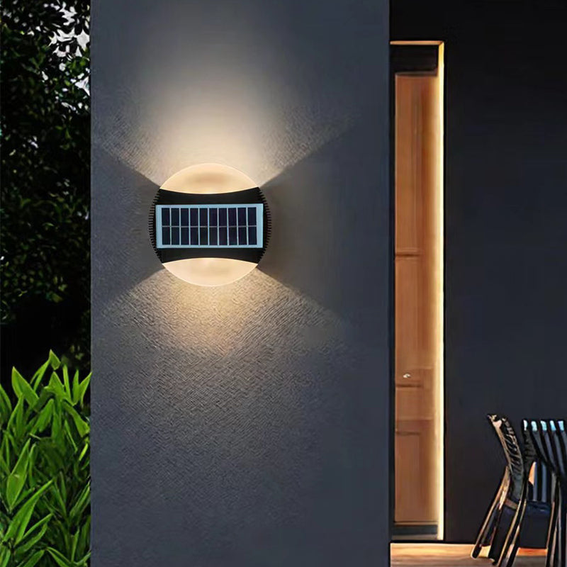 Modern Minimalist Solar Waterproof ABS Round LED Wall Sconce Lamp For Garden And Outdoor Patio