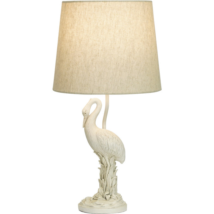 Lampe de table 1-lumière en résine et tissu vintage traditionnel avec colonne, branche, oiseau rouge et grue blanche pour chambre et salon 