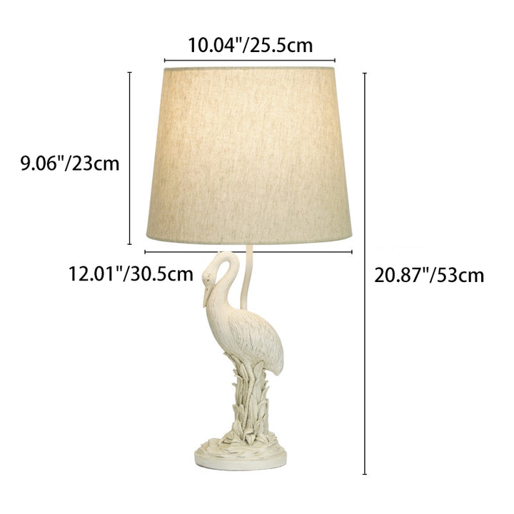 Lampe de table 1-lumière en résine et tissu vintage traditionnel avec colonne, branche, oiseau rouge et grue blanche pour chambre et salon 