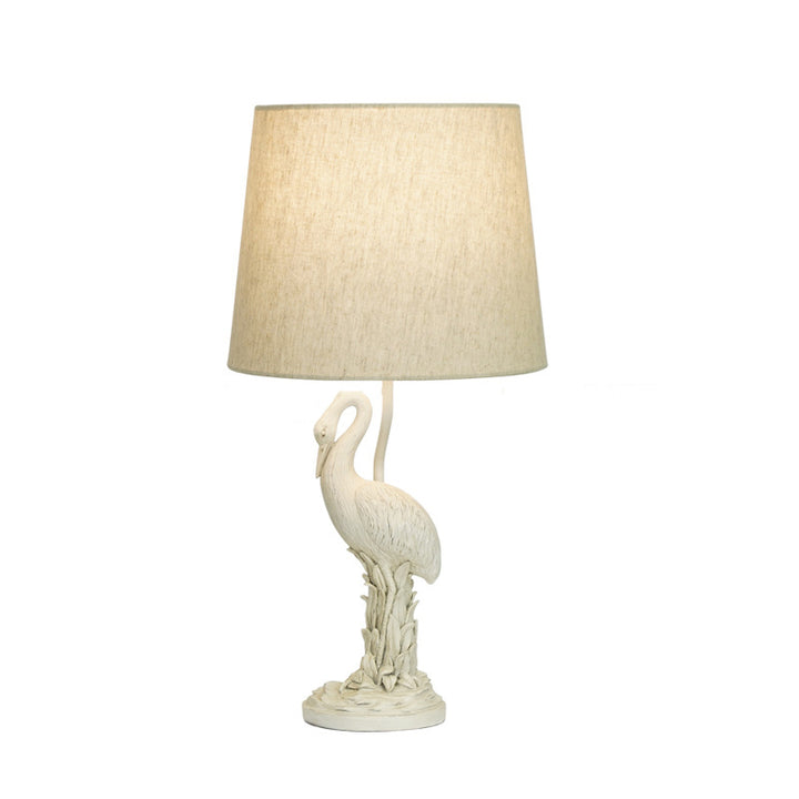 Lampe de table 1-lumière en résine et tissu vintage traditionnel avec colonne, branche, oiseau rouge et grue blanche pour chambre et salon 