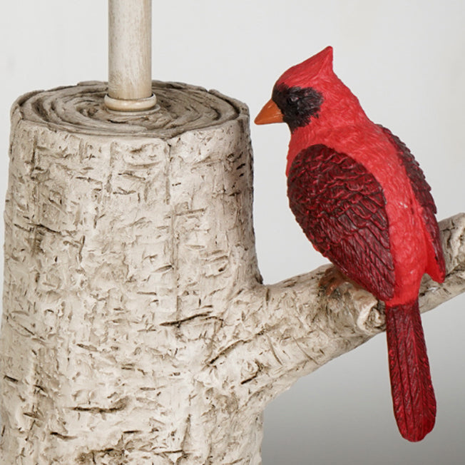 Lampe de table 1-lumière en résine et tissu vintage traditionnel avec colonne, branche, oiseau rouge et grue blanche pour chambre et salon 