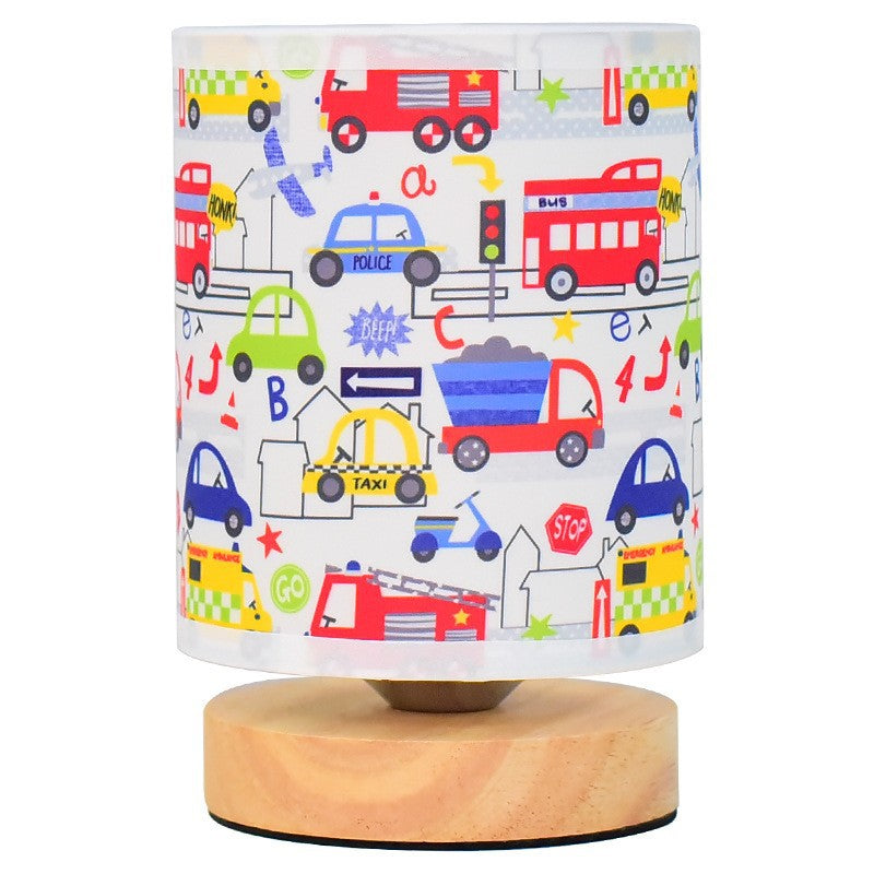 Contemporary Creative Kids USB Wood & Fabric Cartoon Pattern Column Table Lamp Night Light For Bedside