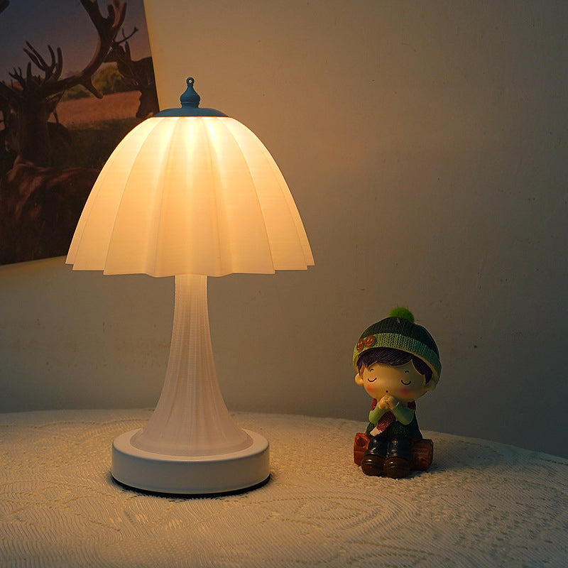 Contemporary Nordic USB Rechargeable Iron & PLA Umbrella Pleated LED Table Lamp For Bedroom