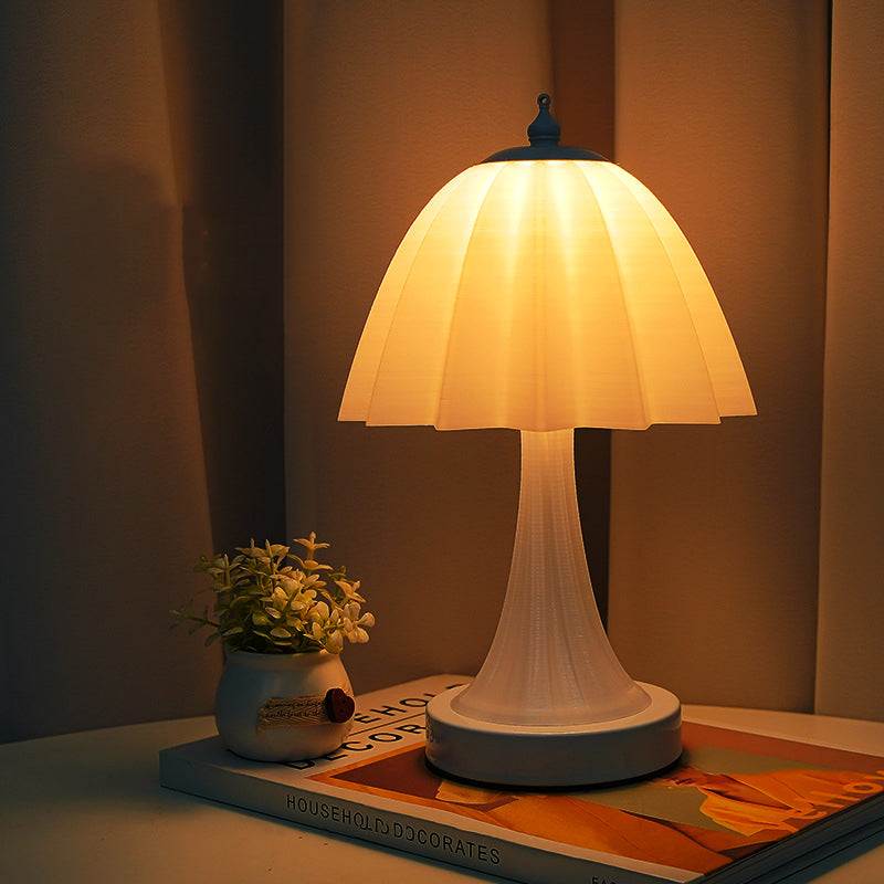 Contemporary Nordic USB Rechargeable Iron & PLA Umbrella Pleated LED Table Lamp For Bedroom