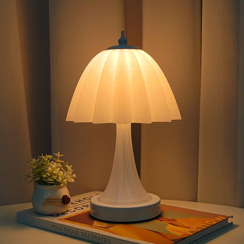 Contemporary Nordic USB Rechargeable Iron & PLA Umbrella Pleated LED Table Lamp For Bedroom