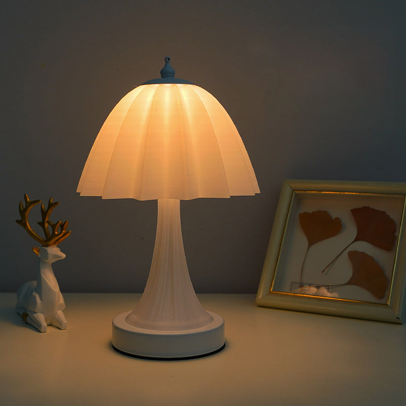 Contemporary Nordic USB Rechargeable Iron & PLA Umbrella Pleated LED Table Lamp For Bedroom