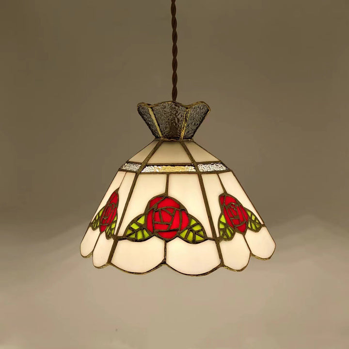 Traditionelle Vintage Messing &amp; Glas Handgefertigte Rosenblatt 1-Licht Pendelleuchte für Esszimmer &amp; Nachttisch 