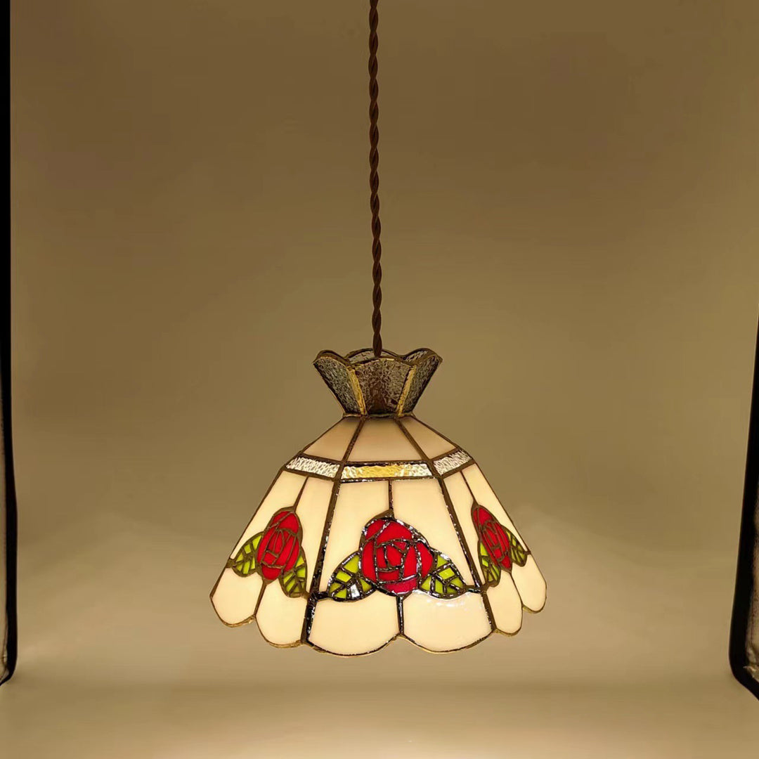 Traditionelle Vintage Messing &amp; Glas Handgefertigte Rosenblatt 1-Licht Pendelleuchte für Esszimmer &amp; Nachttisch 