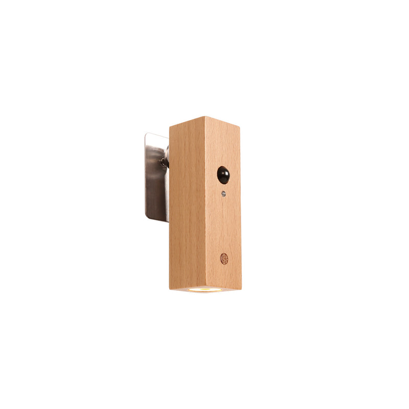 Contemporary Nordic Rechargeable Rotatable Motion Sensor Solid Wood Acrylic Cylinder LED Wall Sconce Lamp Spotlight For Bedroom & Hallway