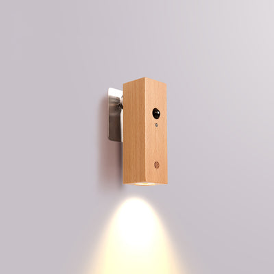 Contemporary Nordic Rechargeable Rotatable Motion Sensor Solid Wood Acrylic Cylinder LED Wall Sconce Lamp Spotlight For Bedroom & Hallway