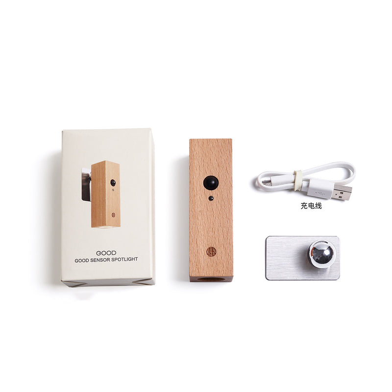 Contemporary Nordic Rechargeable Rotatable Motion Sensor Solid Wood Acrylic Cylinder LED Wall Sconce Lamp Spotlight For Bedroom & Hallway