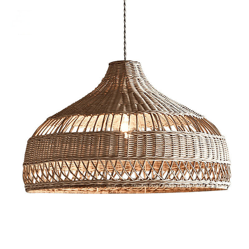 Traditional Farmhouse Weaving Rattan Hollow Cone 1-Light Pendant Light For Dining Room