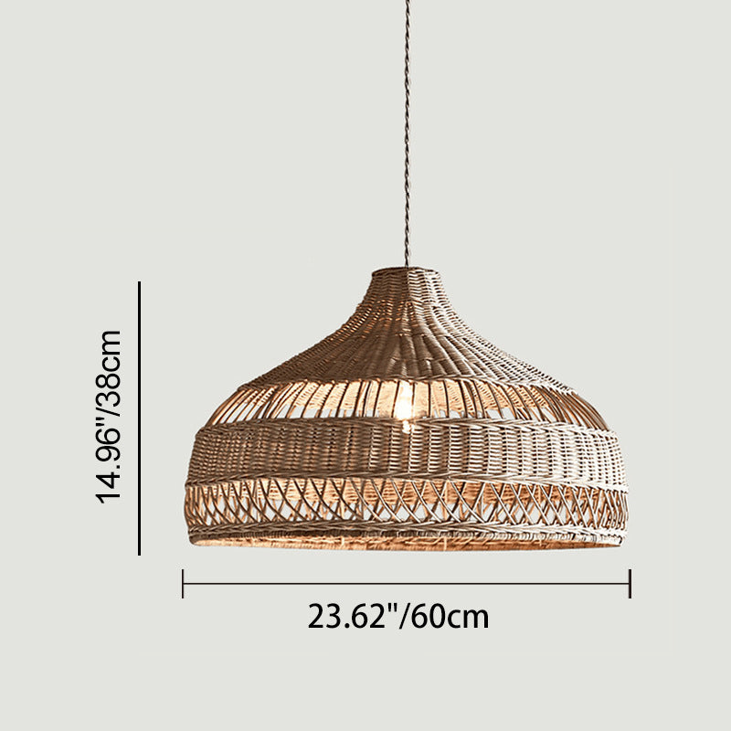 Traditional Farmhouse Weaving Rattan Hollow Cone 1-Light Pendant Light For Dining Room