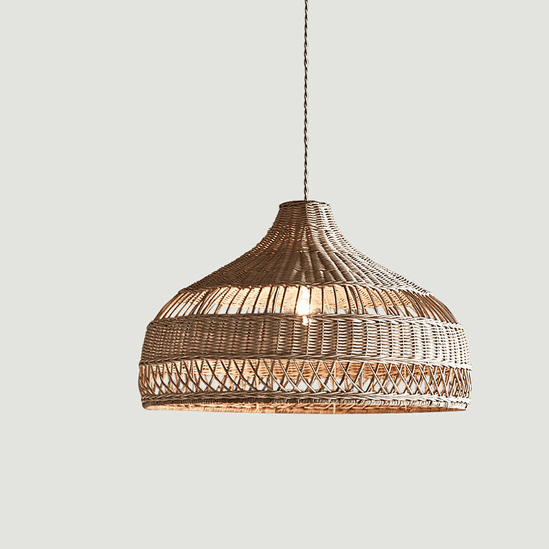 Traditional Farmhouse Weaving Rattan Hollow Cone 1-Light Pendant Light For Dining Room