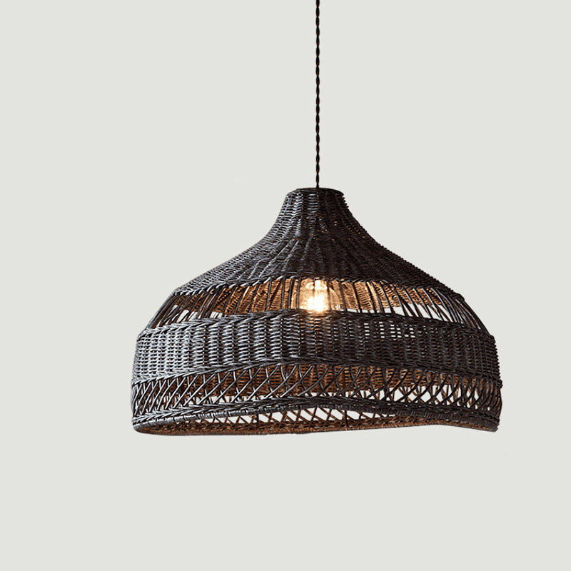 Traditional Farmhouse Weaving Rattan Hollow Cone 1-Light Pendant Light For Dining Room