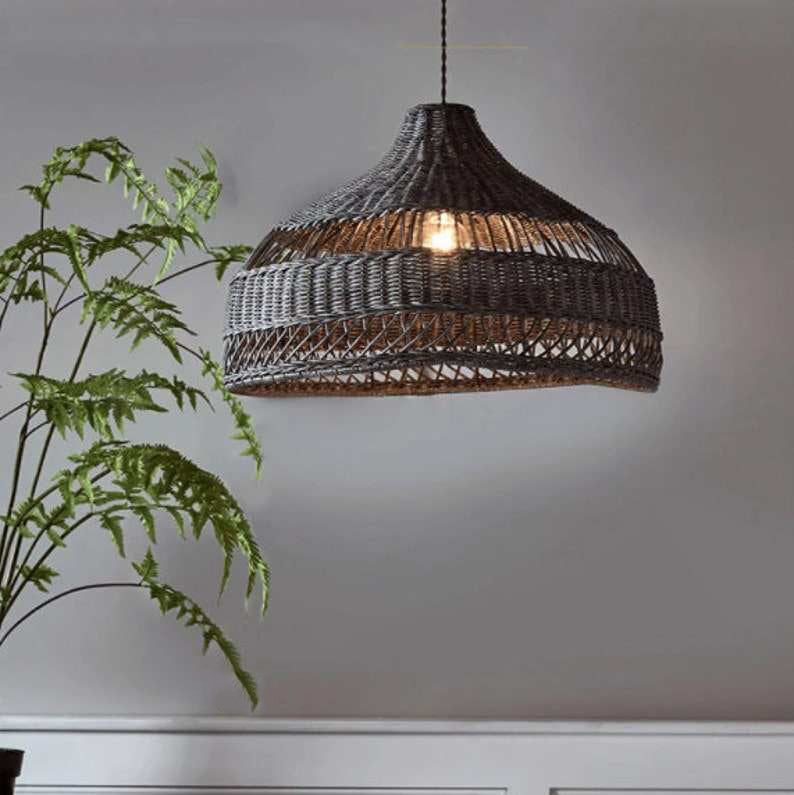 Traditional Farmhouse Weaving Rattan Hollow Cone 1-Light Pendant Light For Dining Room