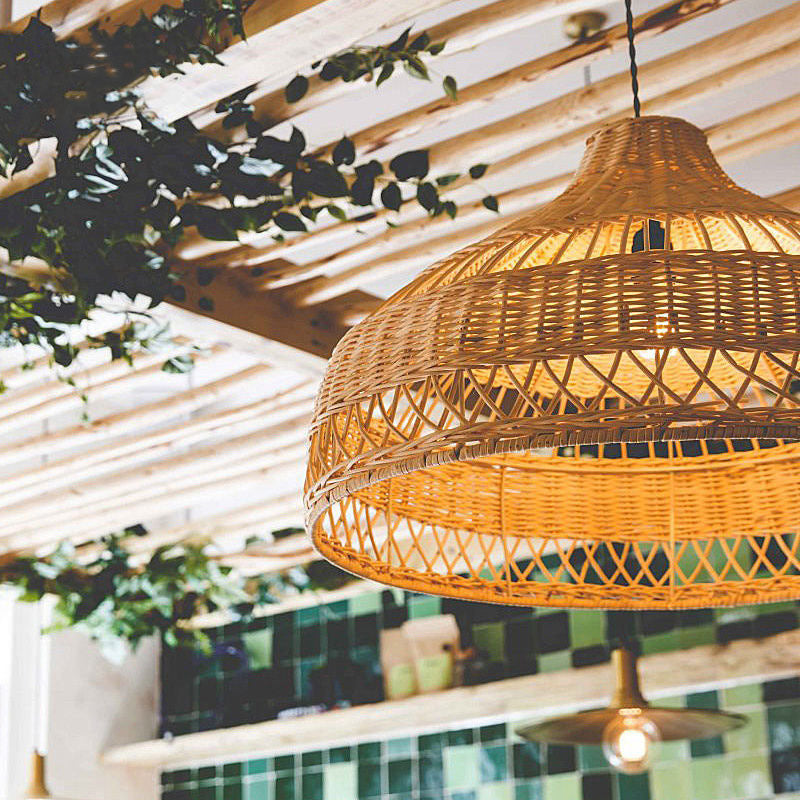 Traditional Farmhouse Weaving Rattan Hollow Cone 1-Light Pendant Light For Dining Room