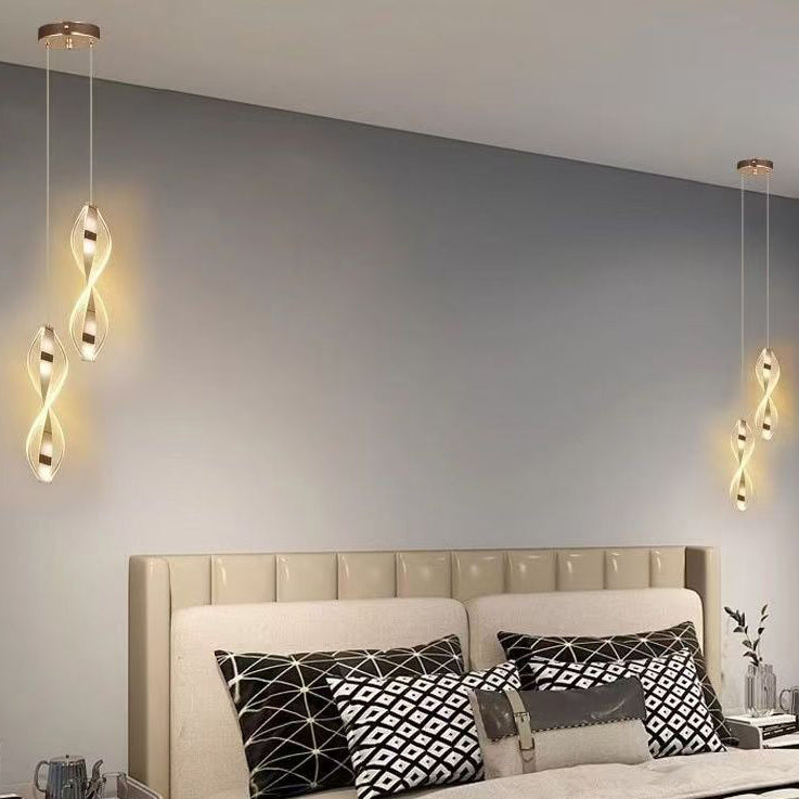 Modern Luxury Aluminum Iron Acrylic Spiral LED Pendant Light For Bedroom Bedside