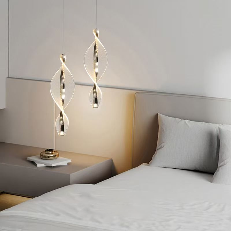 Modern Luxury Aluminum Iron Acrylic Spiral LED Pendant Light For Bedroom Bedside