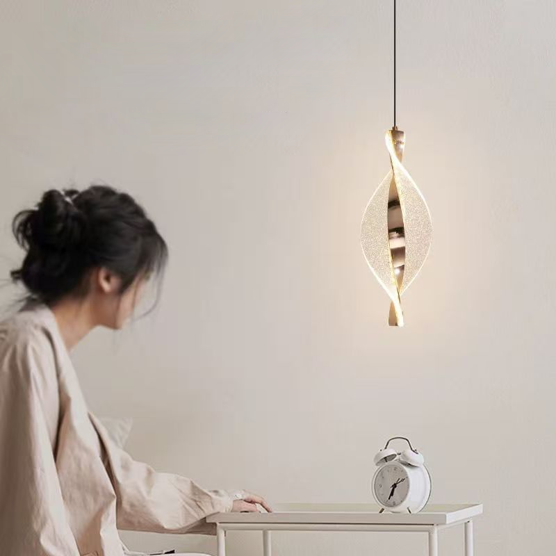 Modern Luxury Aluminum Iron Acrylic Spiral LED Pendant Light For Bedroom Bedside