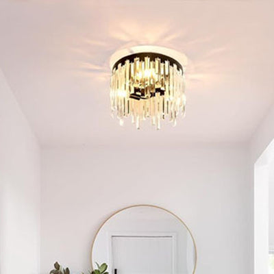 Contemporary Nordic Crystal Metal Round 3-Light Semi-Flush Mount Ceiling Light For Hallway & Bedroom