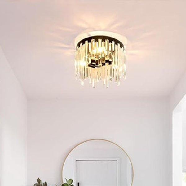 Contemporary Nordic Crystal Metal Round 3-Light Semi-Flush Mount Ceiling Light For Hallway & Bedroom