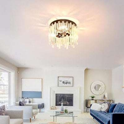 Contemporary Nordic Crystal Metal Round 3-Light Semi-Flush Mount Ceiling Light For Hallway & Bedroom