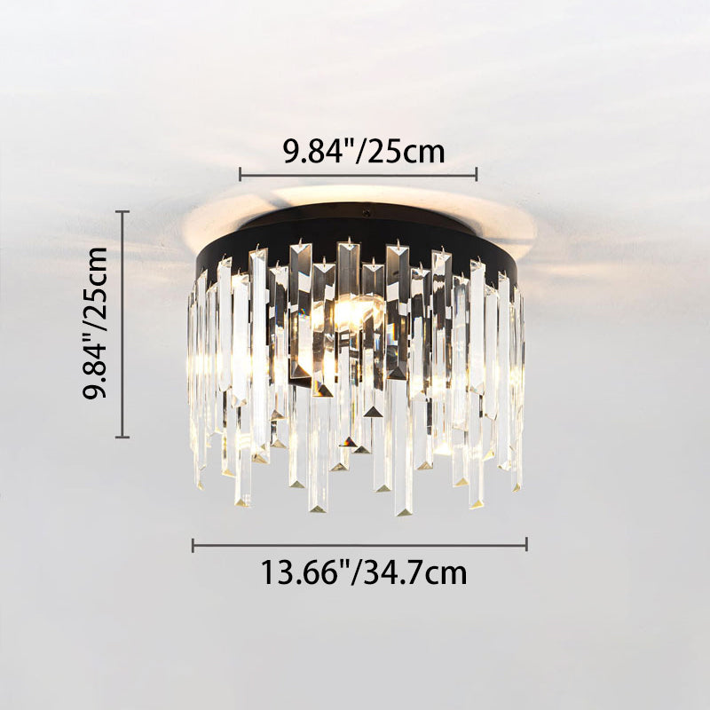 Contemporary Nordic Crystal Metal Round 3-Light Semi-Flush Mount Ceiling Light For Hallway & Bedroom