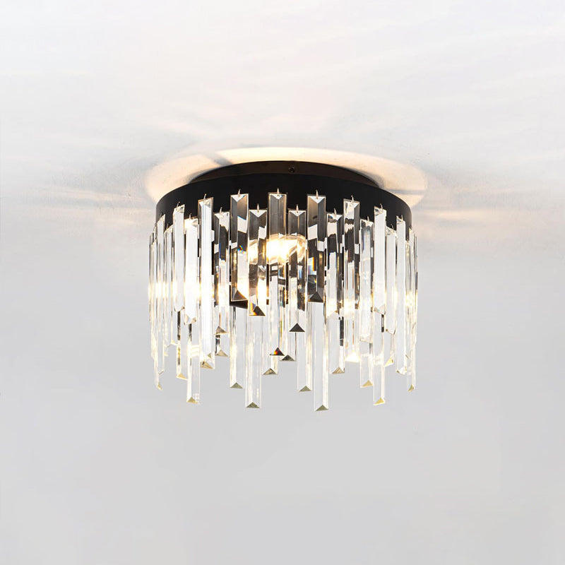 Contemporary Nordic Crystal Metal Round 3-Light Semi-Flush Mount Ceiling Light For Hallway & Bedroom