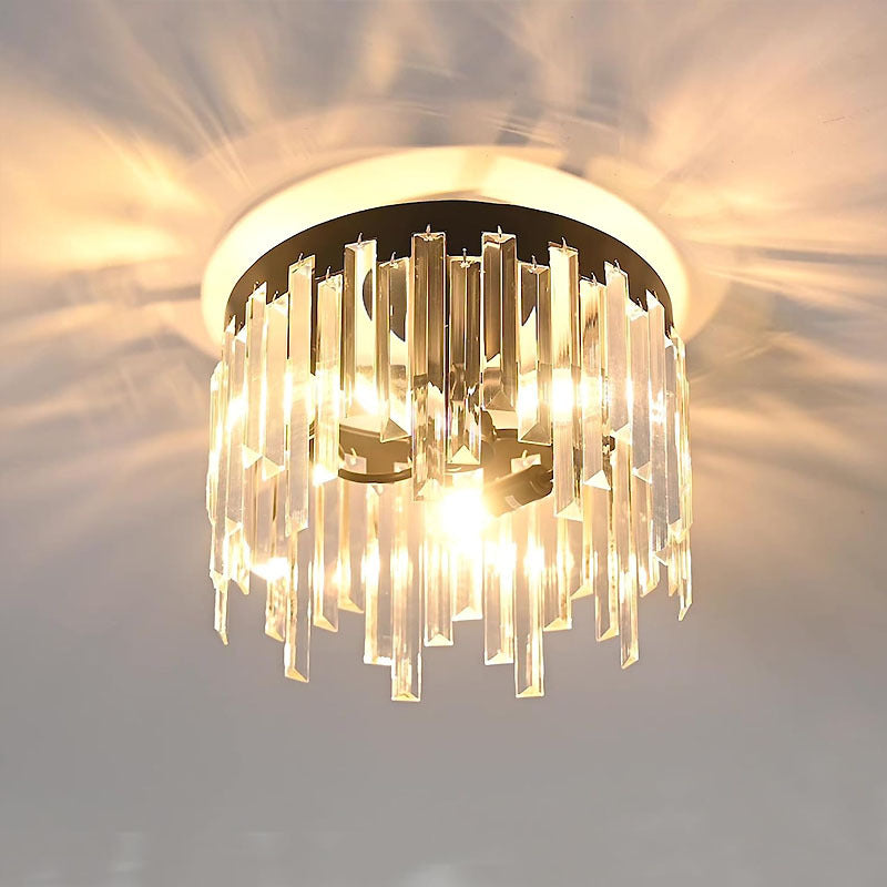 Plafonnier semi-encastré à 3 lumières en cristal et métal nordique contemporain pour couloir et chambre 