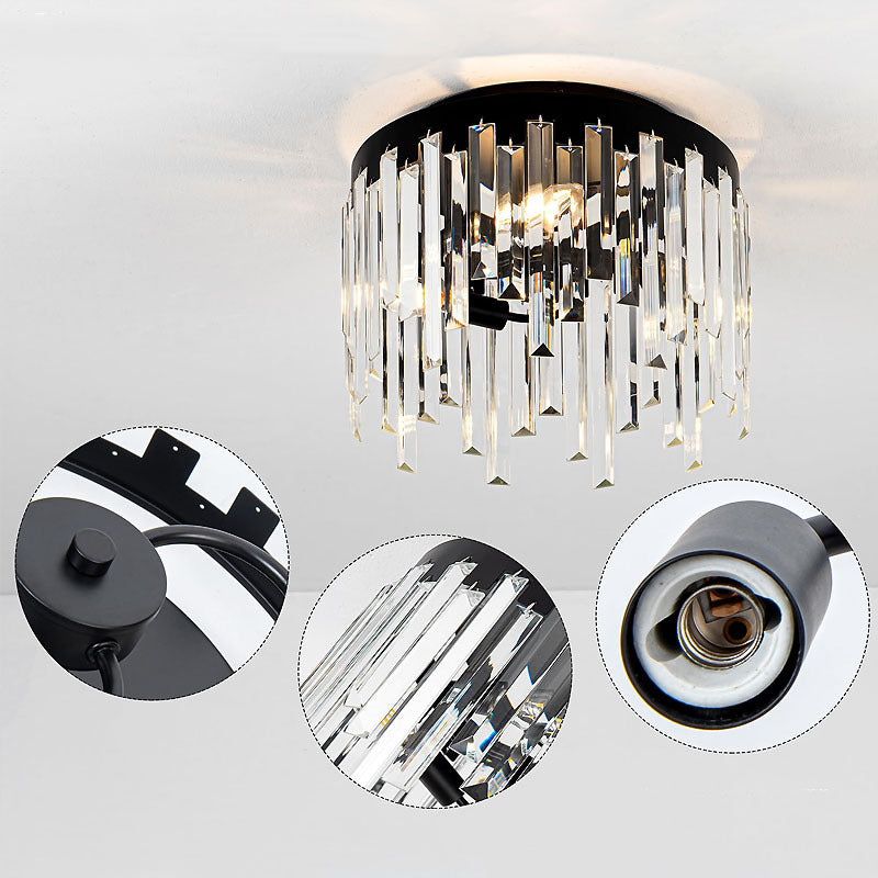 Contemporary Nordic Crystal Metal Round 3-Light Semi-Flush Mount Ceiling Light For Hallway & Bedroom