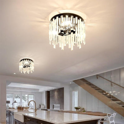 Contemporary Nordic Crystal Metal Round 3-Light Semi-Flush Mount Ceiling Light For Hallway & Bedroom