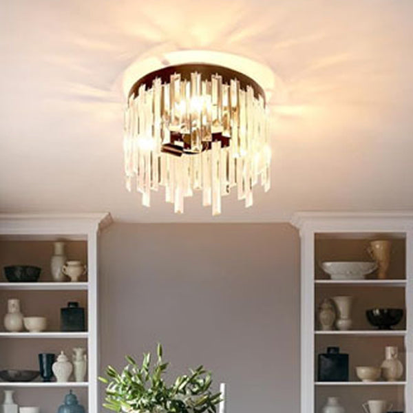 Contemporary Nordic Crystal Metal Round 3-Light Semi-Flush Mount Ceiling Light For Hallway & Bedroom