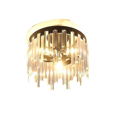 Contemporary Nordic Crystal Metal Round 3-Light Semi-Flush Mount Ceiling Light For Hallway & Bedroom