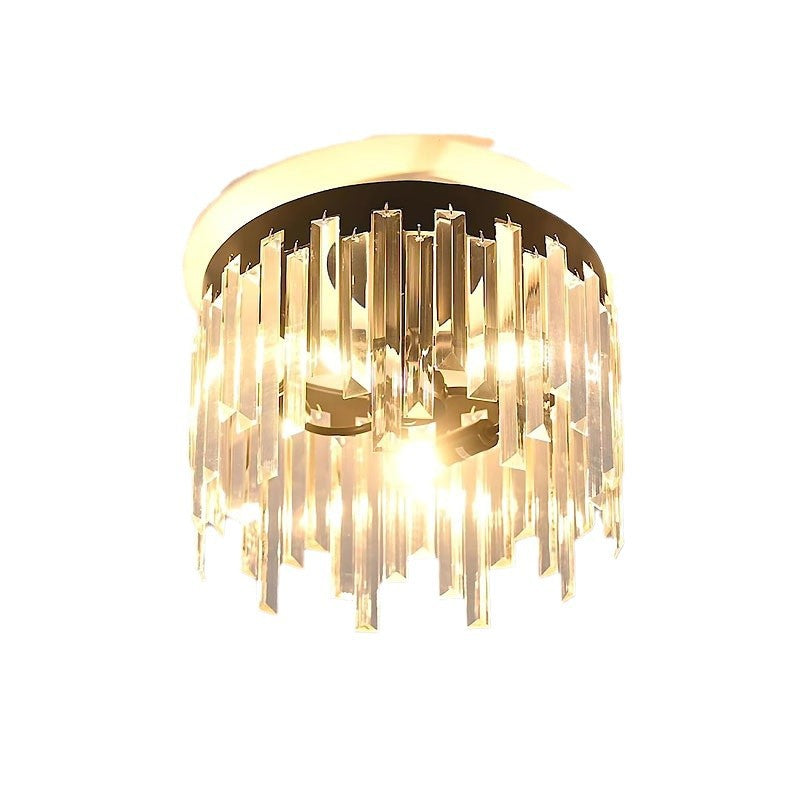Contemporary Nordic Crystal Metal Round 3-Light Semi-Flush Mount Ceiling Light For Hallway & Bedroom