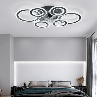 Contemporary Nordic Iron Acrylic Circle LED Semi-Flush Mount Ceiling Fan Light For Living Room & Bedroom