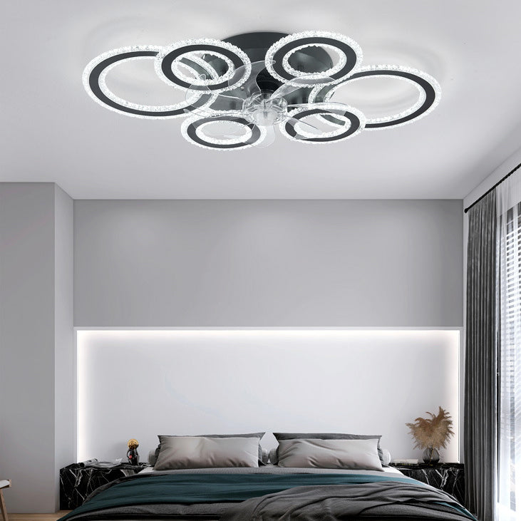 Contemporary Nordic Iron Acrylic Circle LED Semi-Flush Mount Ceiling Fan Light For Living Room & Bedroom