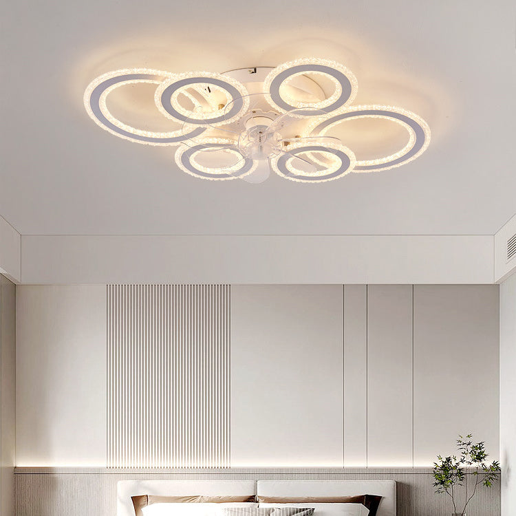 Contemporary Nordic Iron Acrylic Circle LED Semi-Flush Mount Ceiling Fan Light For Living Room &amp; Bedroom