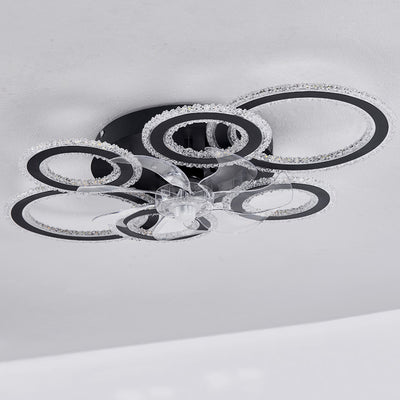Contemporary Nordic Iron Acrylic Circle LED Semi-Flush Mount Ceiling Fan Light For Living Room & Bedroom